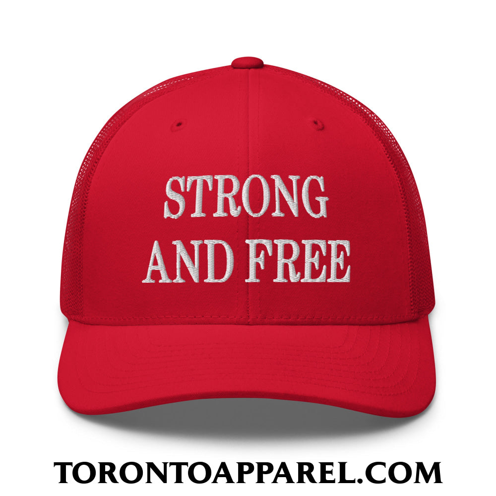 Canada Strong and Free Embroidered Mesh Trucker Hat - Red - Toronto Apparel
