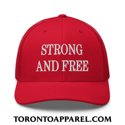 Canada Strong and Free Embroidered Mesh Trucker Hat - Red - Toronto Apparel