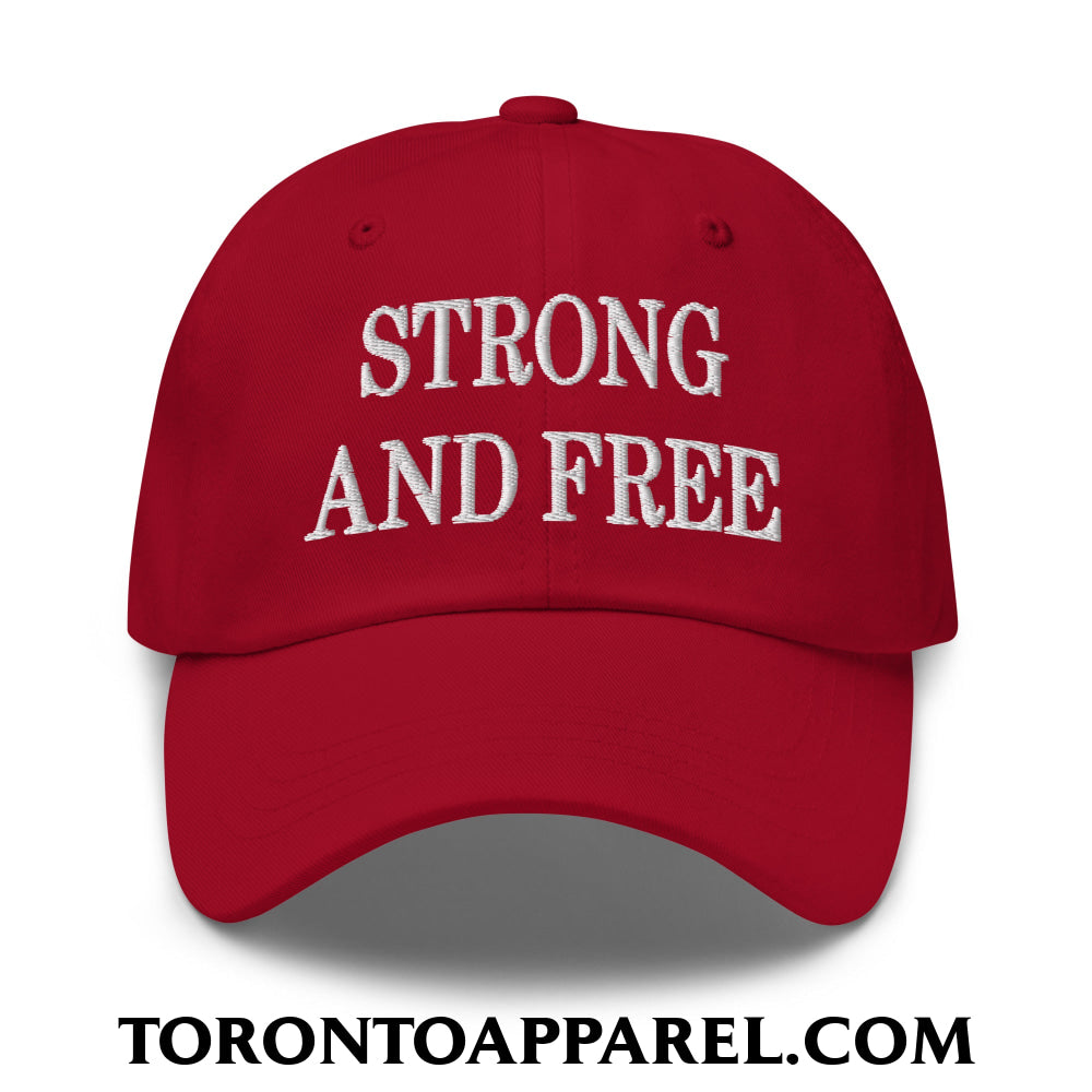 Canada Strong and Free Embroidered Unstructured Dad Hat - Cranberry - Toronto Apparel