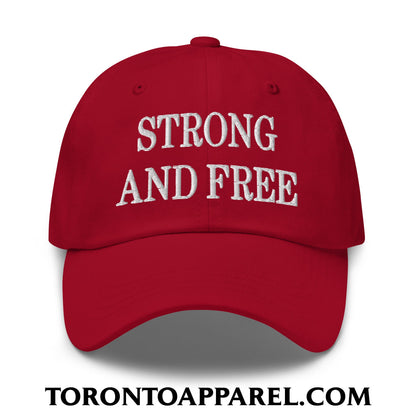 Canada Strong and Free Embroidered Unstructured Dad Hat - Cranberry - Toronto Apparel