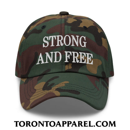Canada Strong and Free Embroidered Unstructured Dad Hat - Green Camo - Toronto Apparel