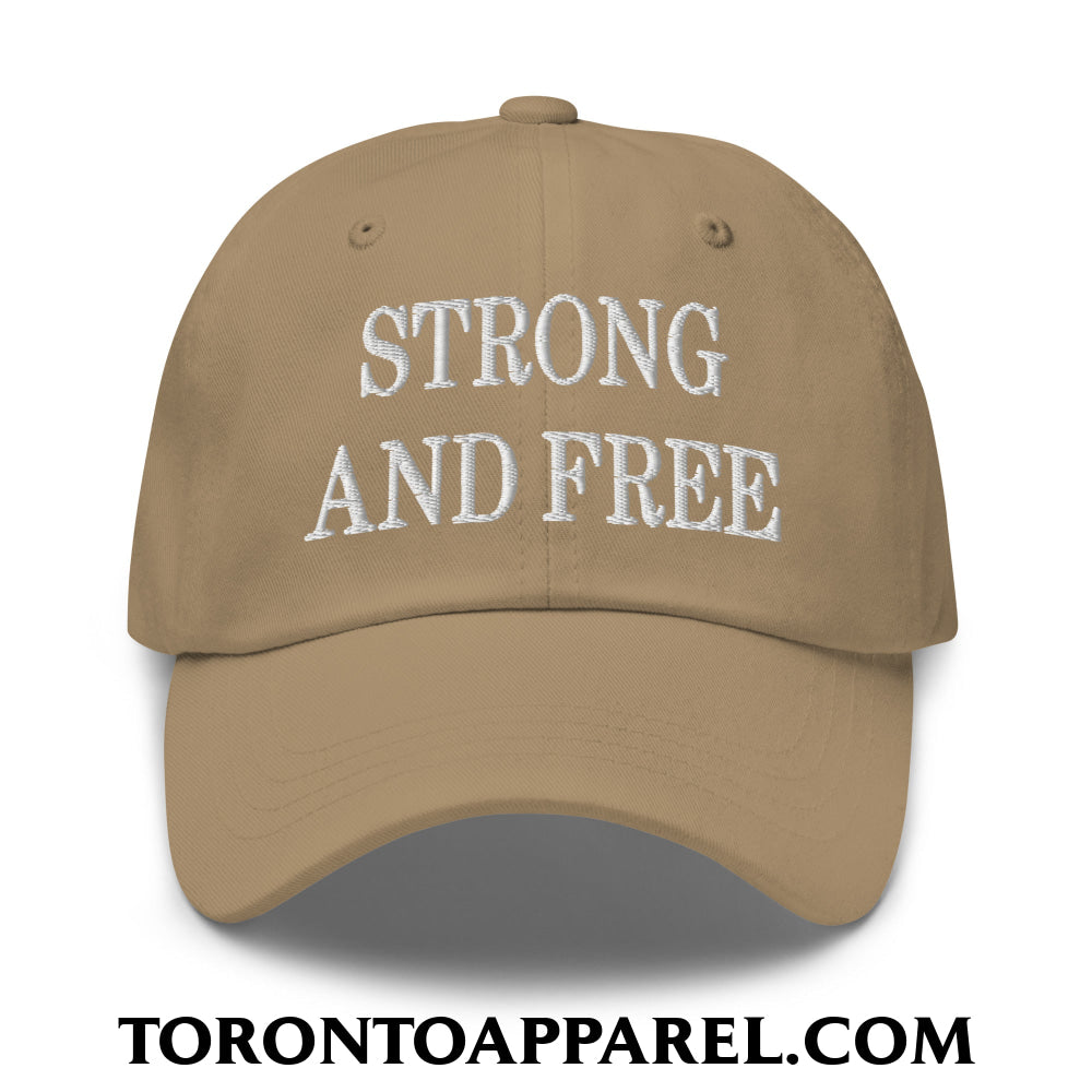 Canada Strong and Free Embroidered Unstructured Dad Hat - Khaki - Toronto Apparel