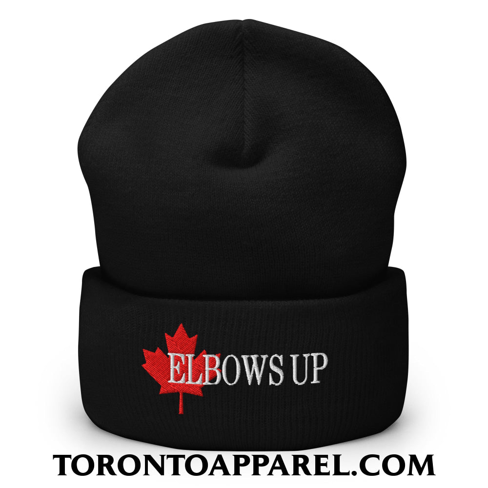 Elbows Up Fight for Canada Maple Leaf Embroidered Cuffed Knit Beanie - Black - Toronto Apparel