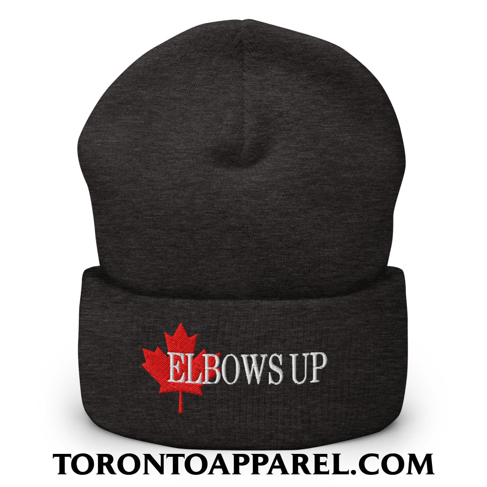 Elbows Up Fight for Canada Maple Leaf Embroidered Cuffed Knit Beanie - Dark Grey - Toronto Apparel