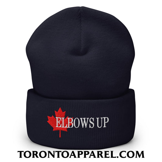 Elbows Up Fight for Canada Maple Leaf Embroidered Cuffed Knit Beanie - Navy - Toronto Apparel