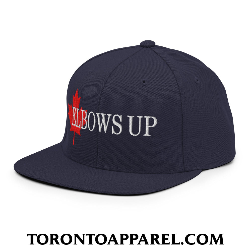 Elbows Up Fight for Canada Maple Leaf Embroidered Flat Brim Bill Snapback Hat - Toronto Apparel
