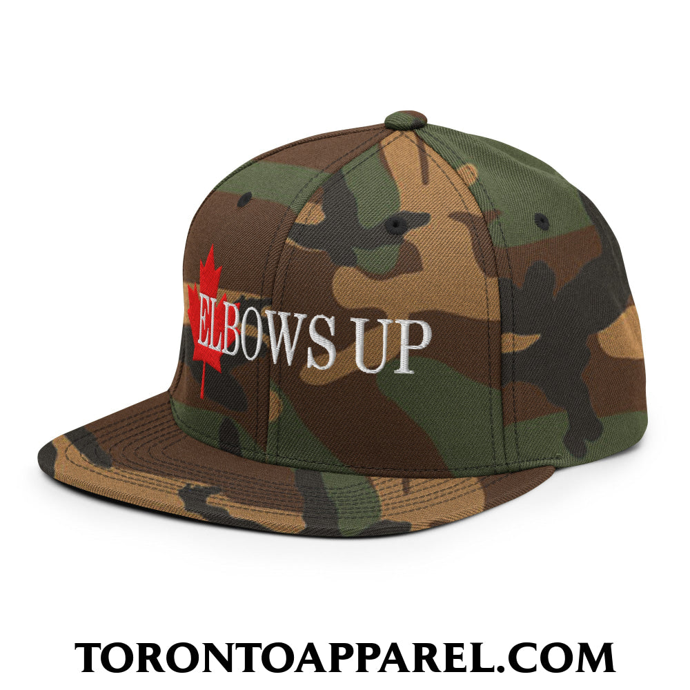 Elbows Up Fight for Canada Maple Leaf Embroidered Flat Brim Bill Snapback Hat - Toronto Apparel