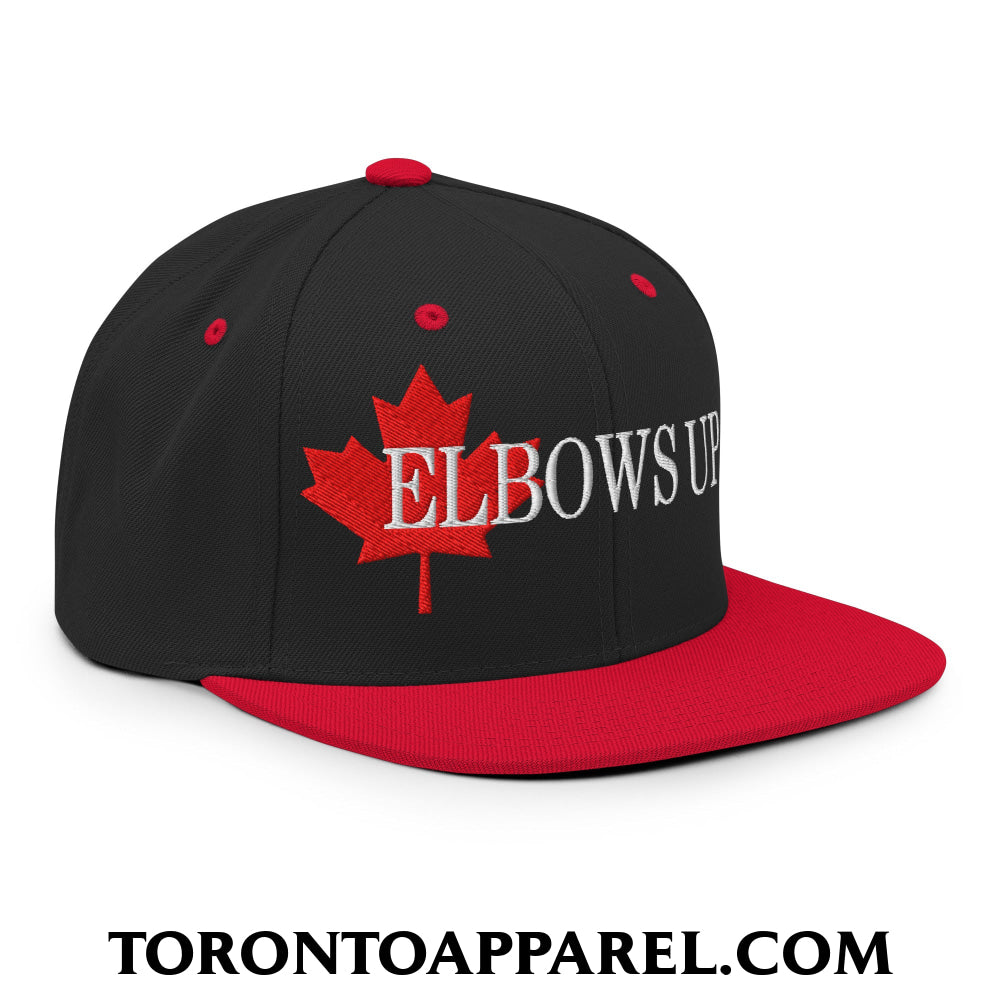 Elbows Up Fight for Canada Maple Leaf Embroidered Flat Brim Bill Snapback Hat - Toronto Apparel