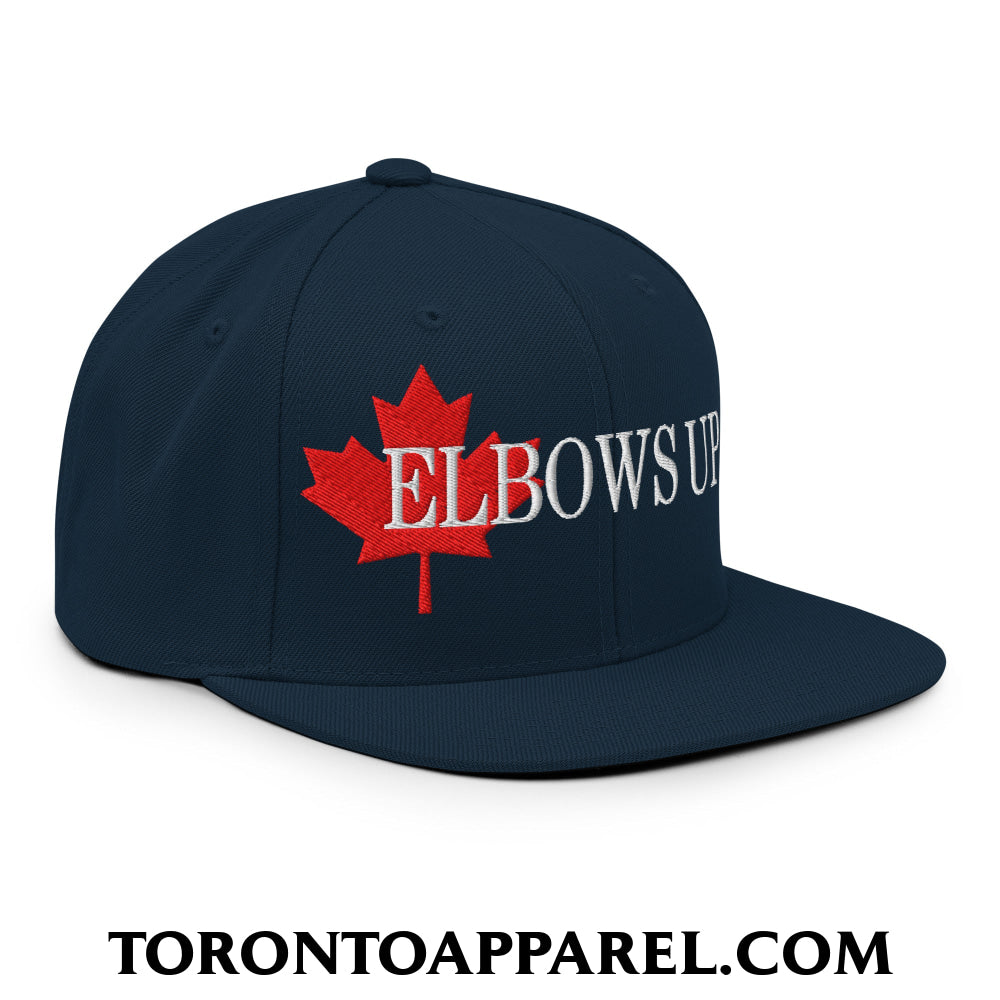 Elbows Up Fight for Canada Maple Leaf Embroidered Flat Brim Bill Snapback Hat - Toronto Apparel