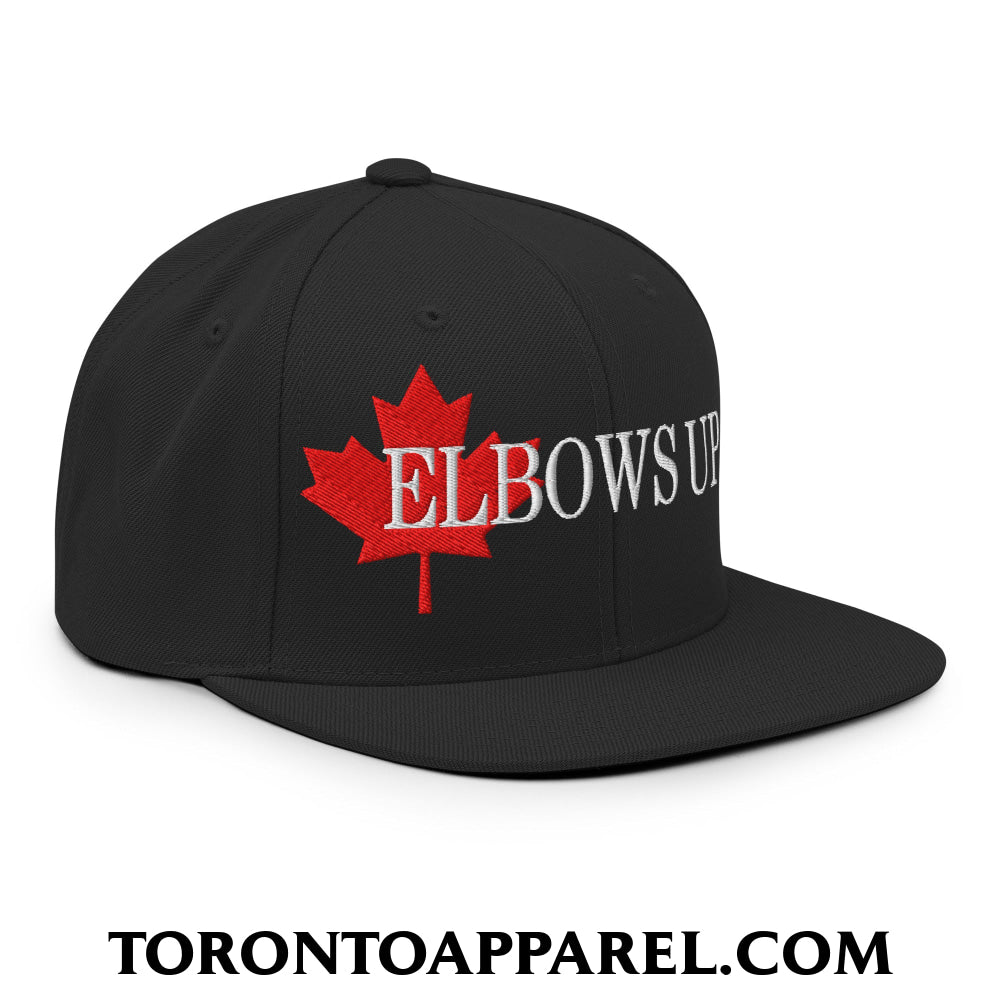 Elbows Up Fight for Canada Maple Leaf Embroidered Flat Brim Bill Snapback Hat - Toronto Apparel