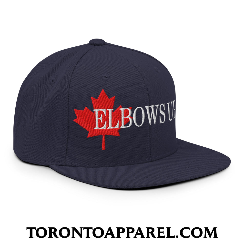 Elbows Up Fight for Canada Maple Leaf Embroidered Flat Brim Bill Snapback Hat - Toronto Apparel
