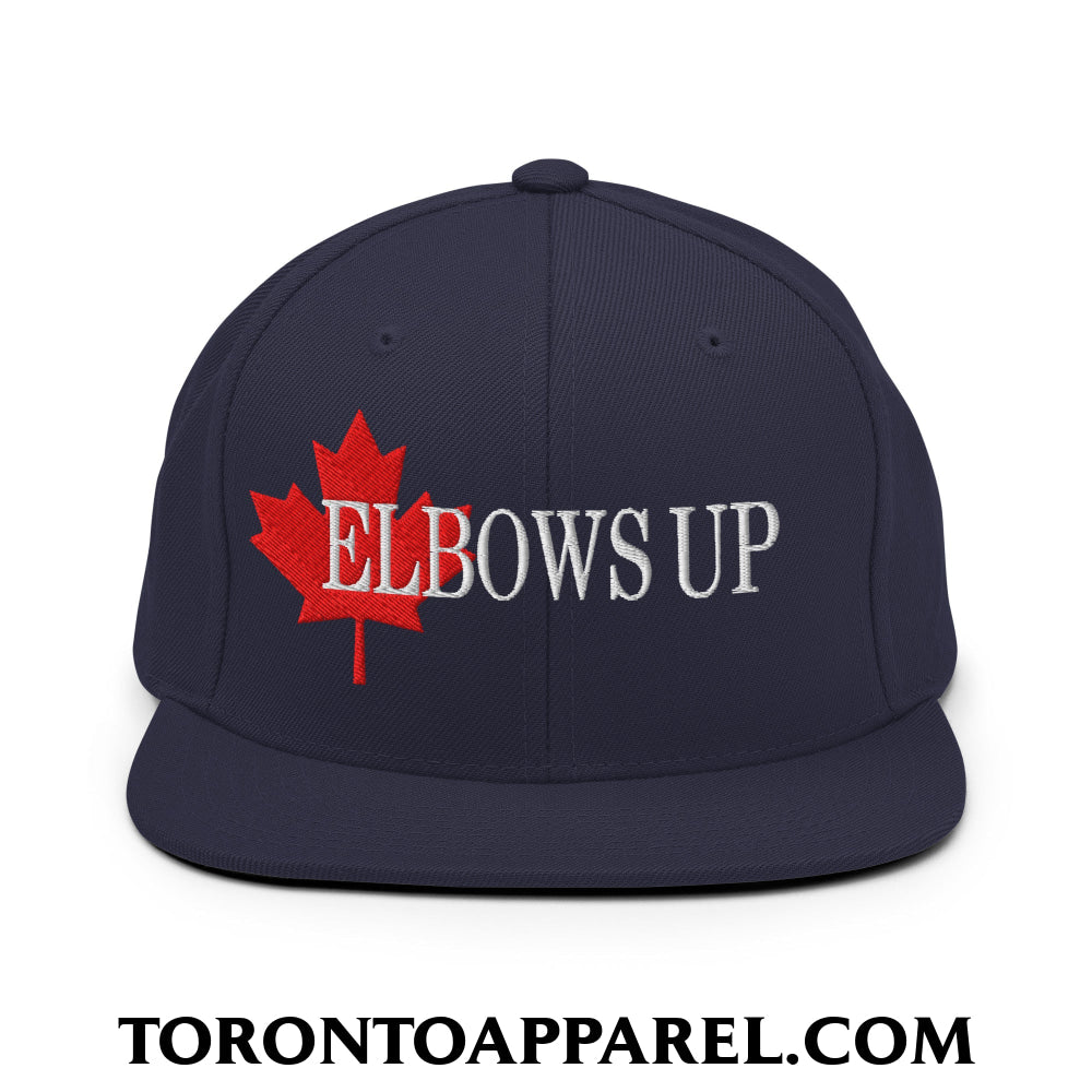 Elbows Up Fight for Canada Maple Leaf Embroidered Flat Brim Bill Snapback Hat - Navy - Toronto Apparel