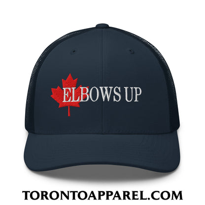 Elbows Up Fight for Canada Maple Leaf Embroidered Mesh Trucker Hat - Navy - Toronto Apparel