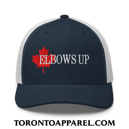 Elbows Up Fight for Canada Maple Leaf Embroidered Mesh Trucker Hat - Navy/ White - Toronto Apparel