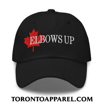 Elbows Up Fight for Canada Maple Leaf Embroidered Unstructured Dad Hat - Black - Toronto Apparel