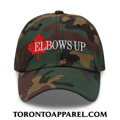 Elbows Up Fight for Canada Maple Leaf Embroidered Unstructured Dad Hat - Green Camo - Toronto Apparel