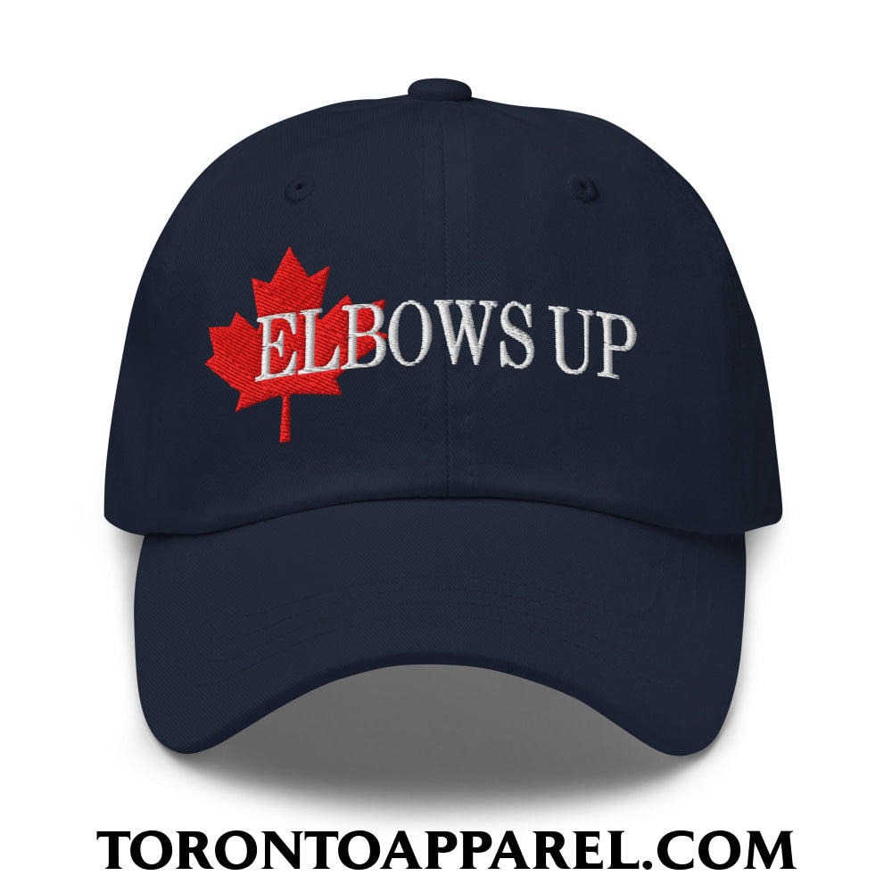 Elbows Up Fight for Canada Maple Leaf Embroidered Unstructured Dad Hat - Navy - Toronto Apparel