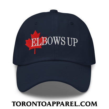 Elbows Up Fight for Canada Maple Leaf Embroidered Unstructured Dad Hat - Navy - Toronto Apparel