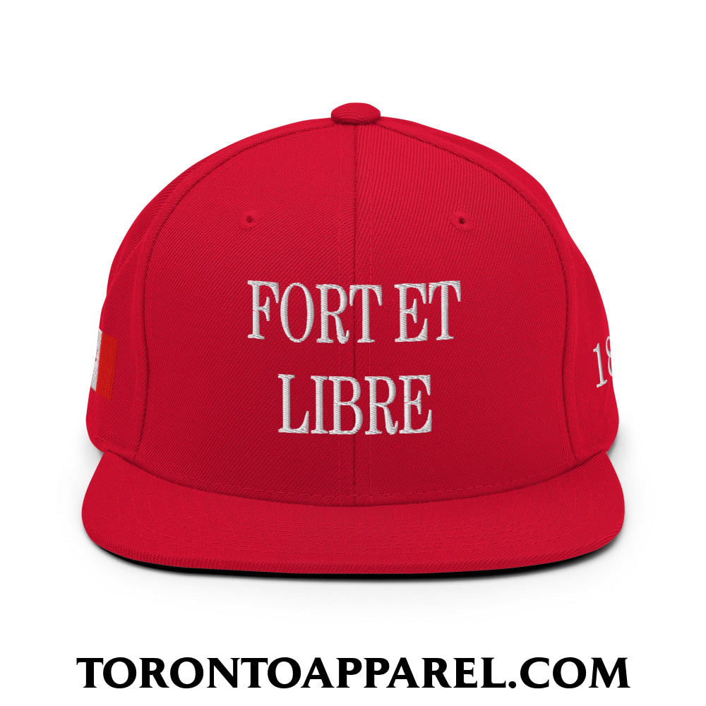 Fort et Libre Canada Strong and Free 1867 Flag Embroidered Flat Brim Bill Snapback Hat - Toronto Apparel