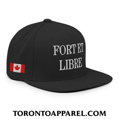 Fort et Libre Canada Strong and Free 1867 Flag Embroidered Flat Brim Bill Snapback Hat - Black - Toronto Apparel
