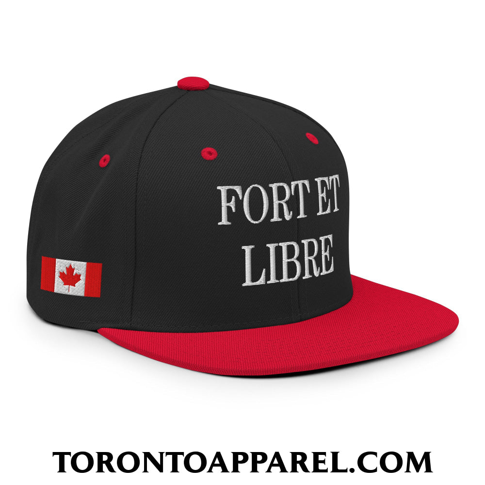 Fort et Libre Canada Strong and Free 1867 Flag Embroidered Flat Brim Bill Snapback Hat - Black/ Red - Toronto Apparel