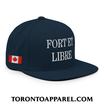 Fort et Libre Canada Strong and Free 1867 Flag Embroidered Flat Brim Bill Snapback Hat - Dark Navy - Toronto Apparel