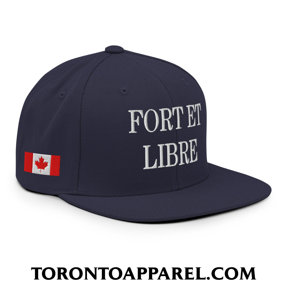 Fort et Libre Canada Strong and Free 1867 Flag Embroidered Flat Brim Bill Snapback Hat - Navy - Toronto Apparel