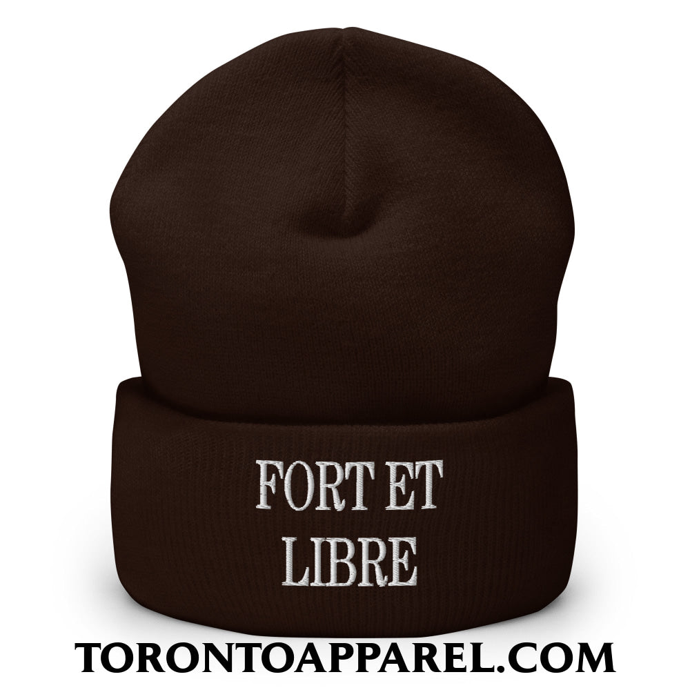 Fort et Libre Canada Strong and Free Embroidered Cuffed Knit Beanie - Brown - Toronto Apparel