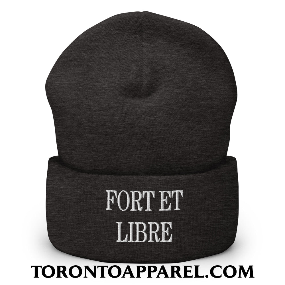 Fort et Libre Canada Strong and Free Embroidered Cuffed Knit Beanie - Dark Grey - Toronto Apparel