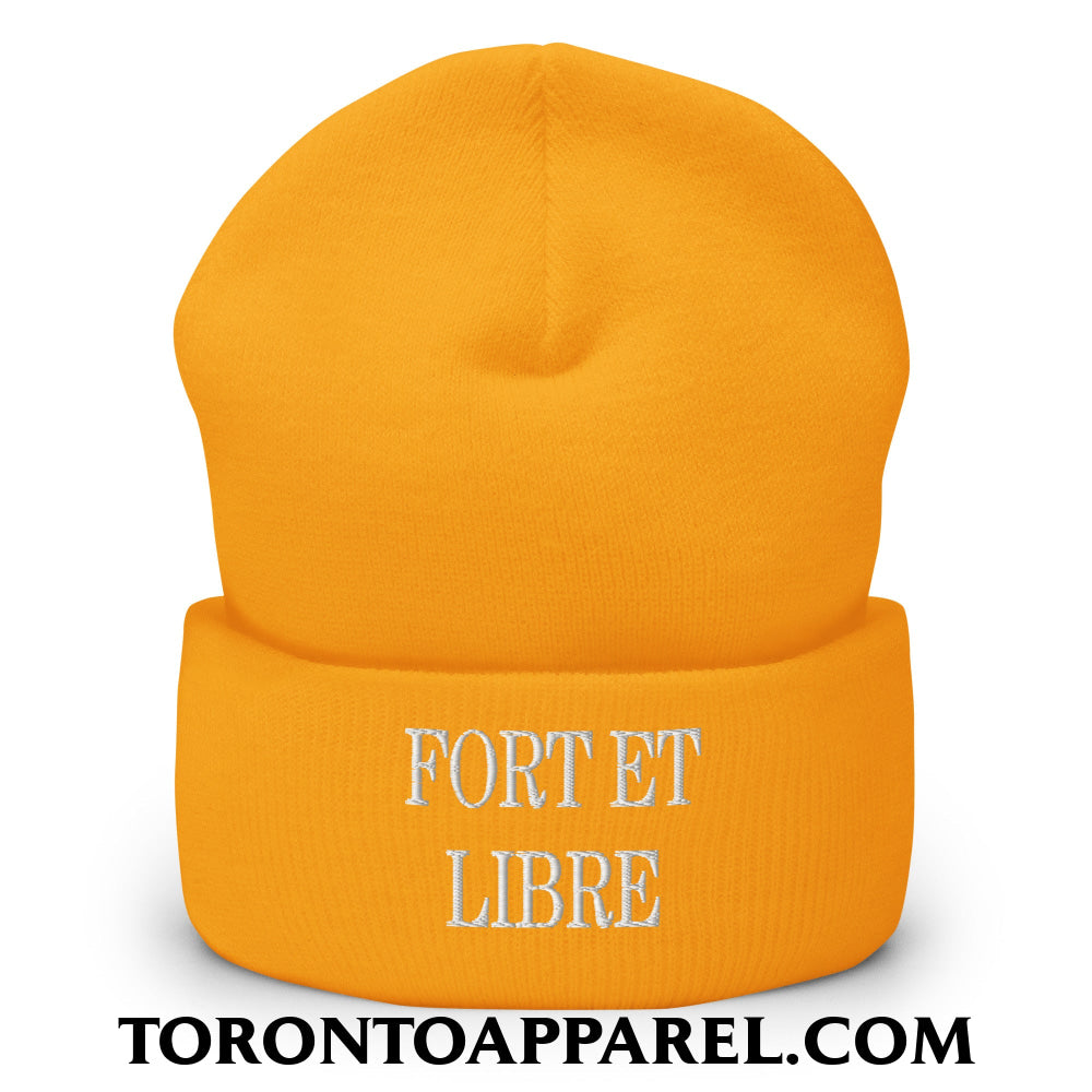 Fort et Libre Canada Strong and Free Embroidered Cuffed Knit Beanie - Gold - Toronto Apparel