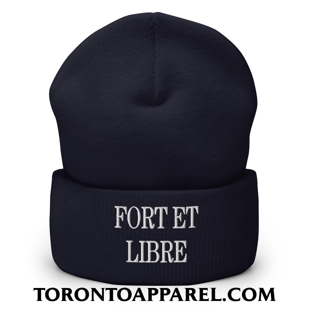 Fort et Libre Canada Strong and Free Embroidered Cuffed Knit Beanie - Navy - Toronto Apparel