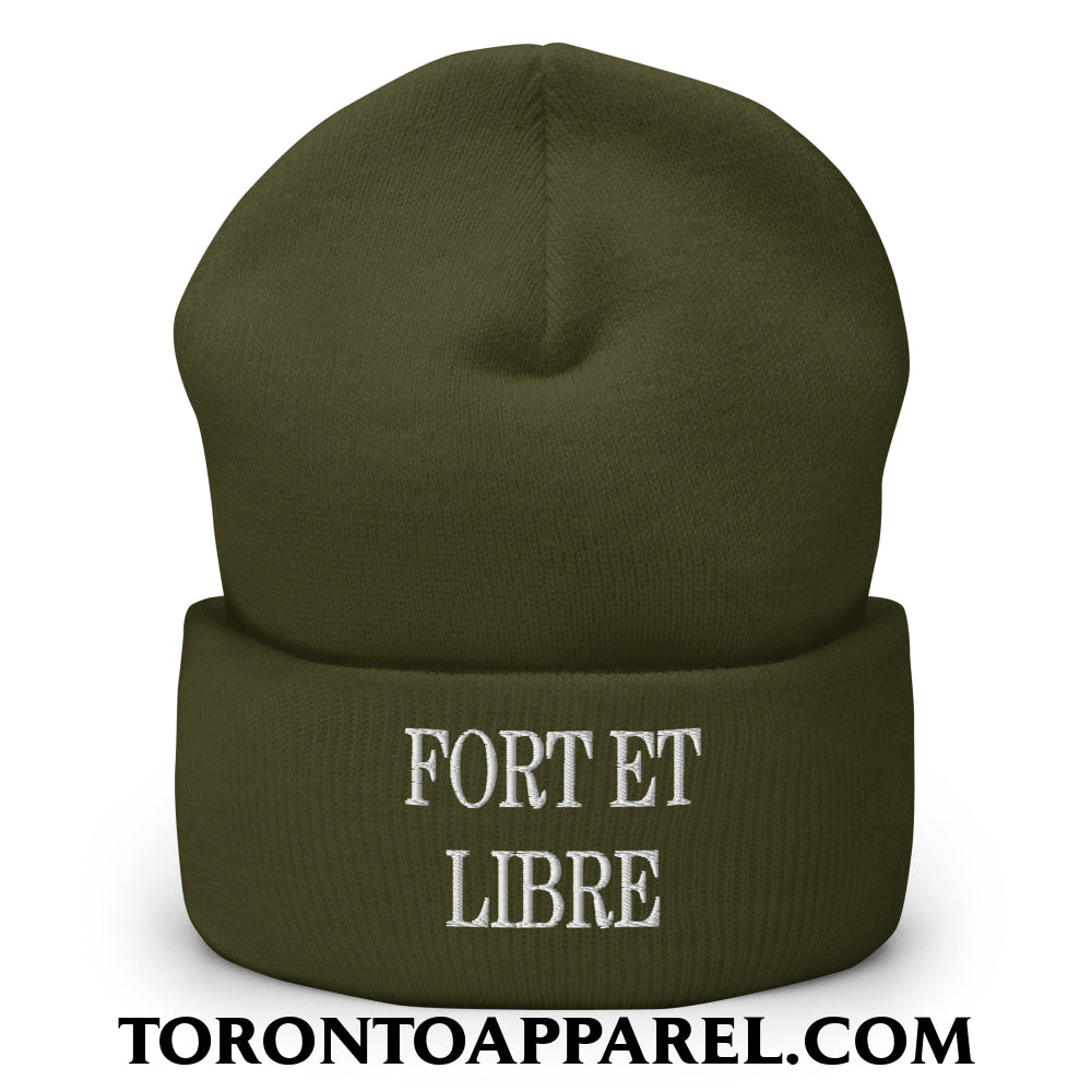 Fort et Libre Canada Strong and Free Embroidered Cuffed Knit Beanie - Olive - Toronto Apparel