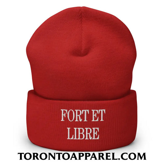 Fort et Libre Canada Strong and Free Embroidered Cuffed Knit Beanie - Red - Toronto Apparel