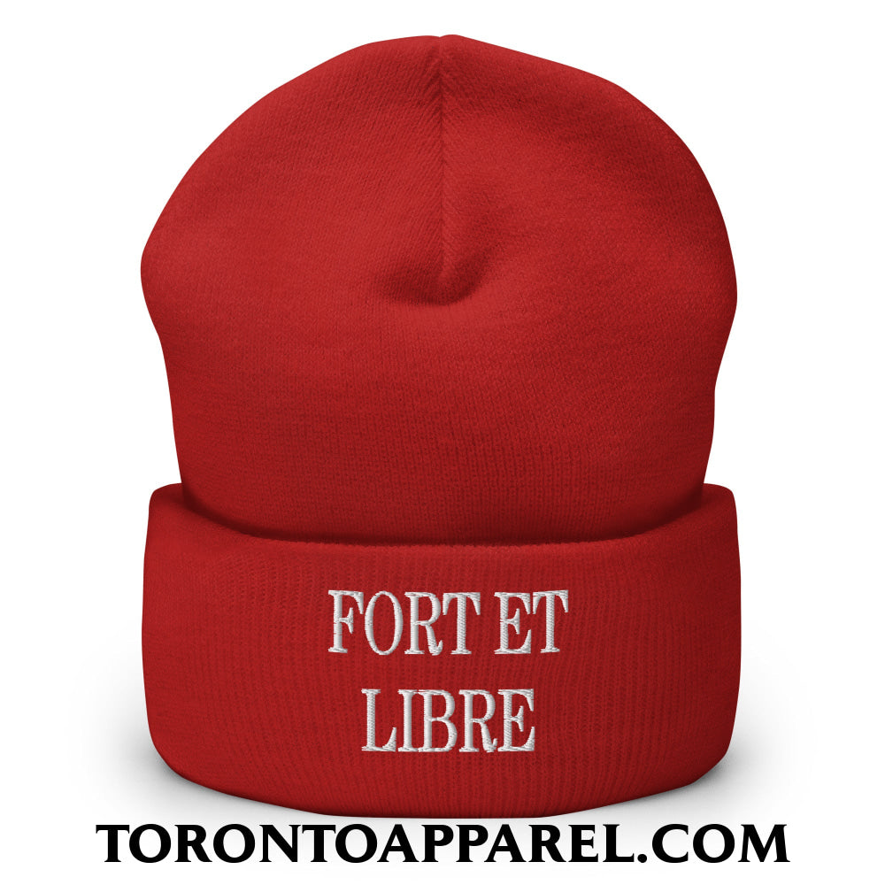 Fort et Libre Canada Strong and Free Embroidered Cuffed Knit Beanie - Red - Toronto Apparel