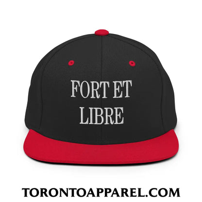Fort et Libre Canada Strong and Free Embroidered Flat Brim Bill Snapback Hat - Black/ Red - Toronto Apparel