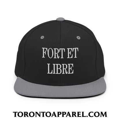 Fort et Libre Canada Strong and Free Embroidered Flat Brim Bill Snapback Hat - Black/ Silver - Toronto Apparel