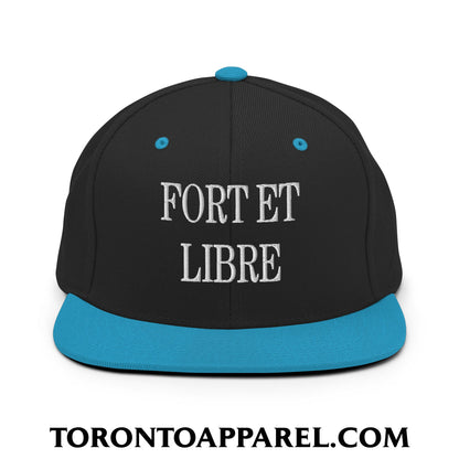 Fort et Libre Canada Strong and Free Embroidered Flat Brim Bill Snapback Hat - Black/ Teal - Toronto Apparel