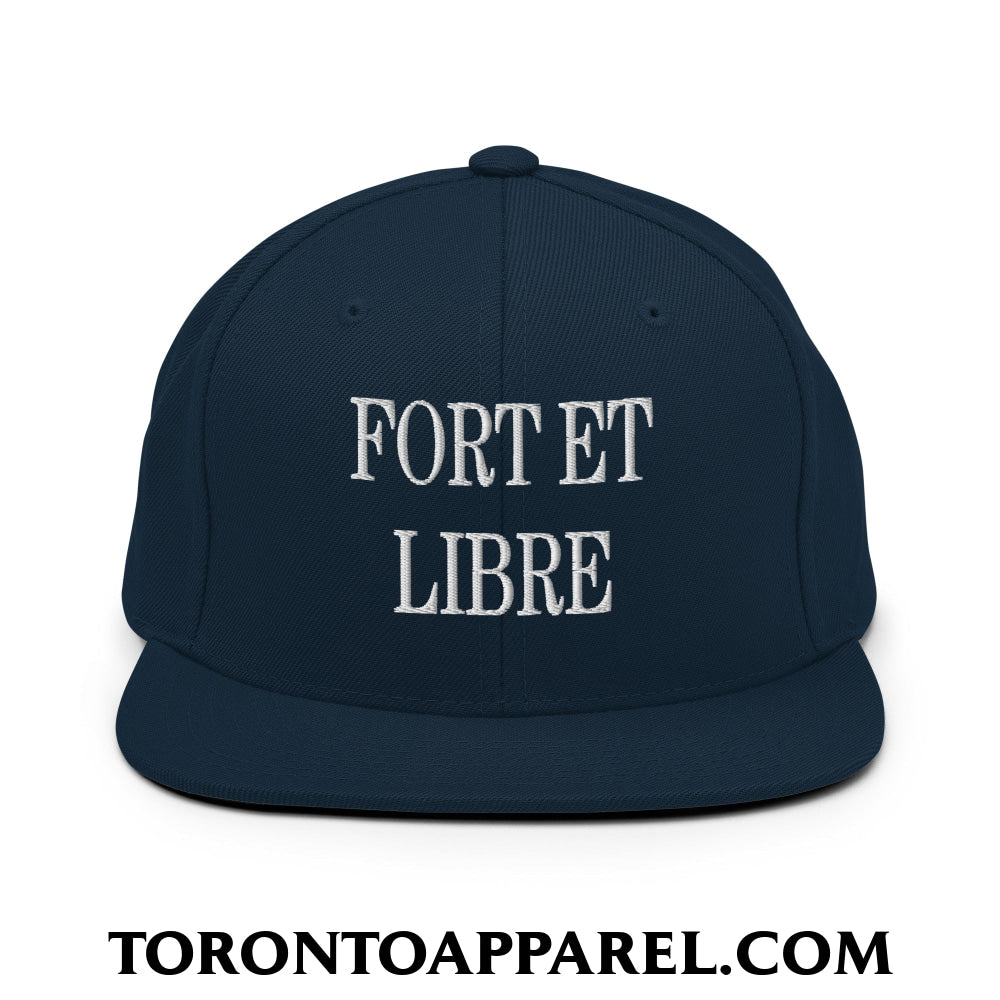 Fort et Libre Canada Strong and Free Embroidered Flat Brim Bill Snapback Hat - Dark Navy - Toronto Apparel