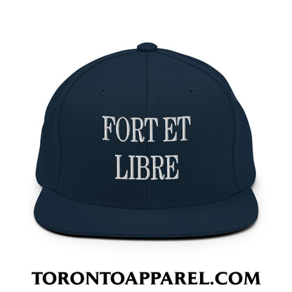 Fort et Libre Canada Strong and Free Embroidered Flat Brim Bill Snapback Hat - Dark Navy - Toronto Apparel