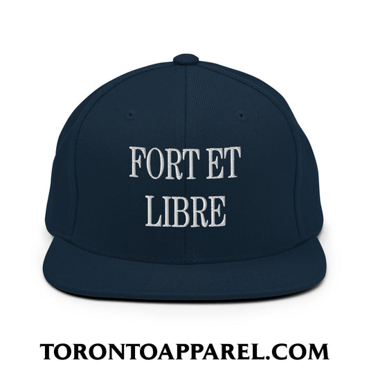 Fort et Libre Canada Strong and Free Embroidered Flat Brim Bill Snapback Hat - Dark Navy - Toronto Apparel