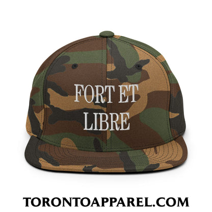 Fort et Libre Canada Strong and Free Embroidered Flat Brim Bill Snapback Hat - Green Camo - Toronto Apparel
