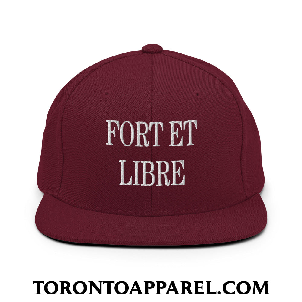 Fort et Libre Canada Strong and Free Embroidered Flat Brim Bill Snapback Hat - Maroon - Toronto Apparel