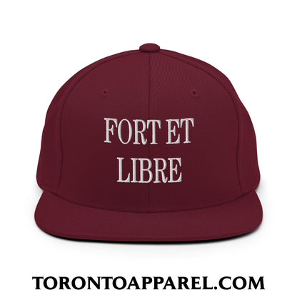 Fort et Libre Canada Strong and Free Embroidered Flat Brim Bill Snapback Hat - Maroon - Toronto Apparel