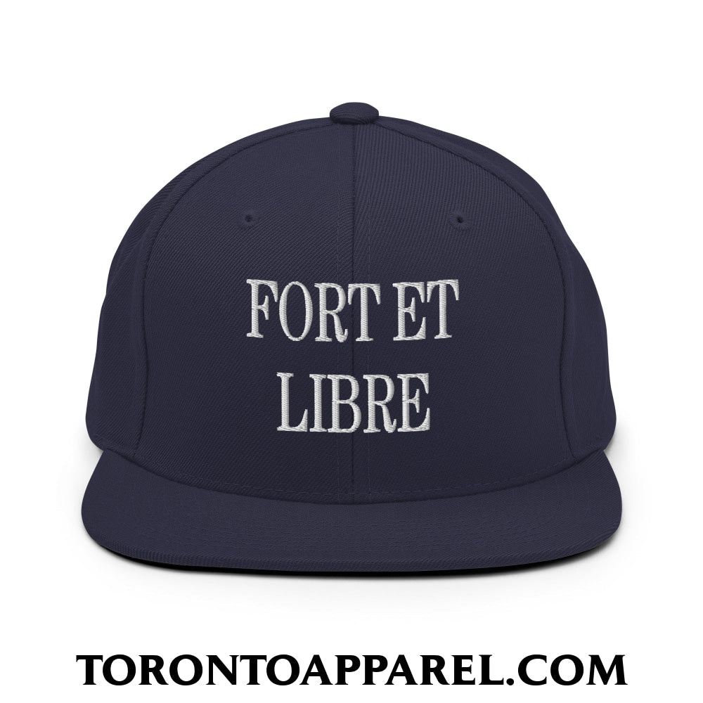 Fort et Libre Canada Strong and Free Embroidered Flat Brim Bill Snapback Hat - Navy - Toronto Apparel