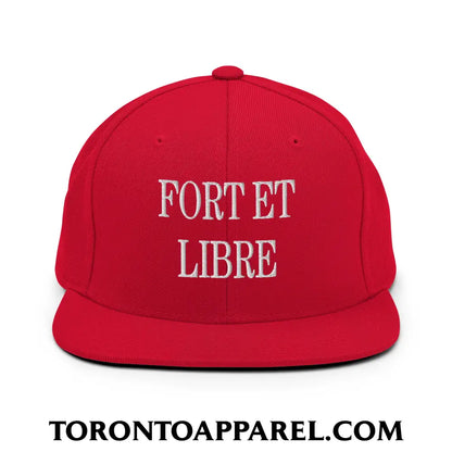 Fort et Libre Canada Strong and Free Embroidered Flat Brim Bill Snapback Hat - Red - Toronto Apparel