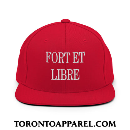 Fort et Libre Canada Strong and Free Embroidered Flat Brim Bill Snapback Hat - Red - Toronto Apparel