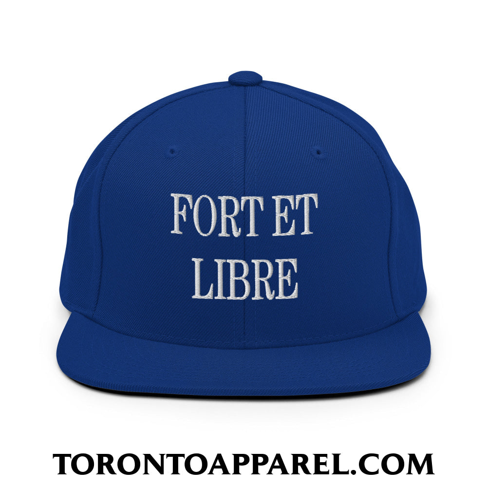 Fort et Libre Canada Strong and Free Embroidered Flat Brim Bill Snapback Hat - Royal Blue - Toronto Apparel