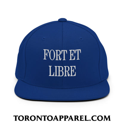 Fort et Libre Canada Strong and Free Embroidered Flat Brim Bill Snapback Hat - Royal Blue - Toronto Apparel