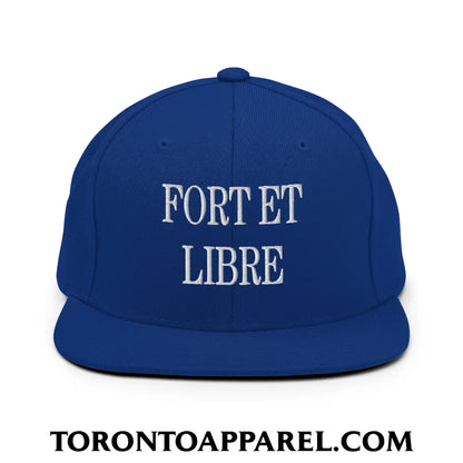 Fort et Libre Canada Strong and Free Embroidered Flat Brim Bill Snapback Hat - Royal Blue - Toronto Apparel