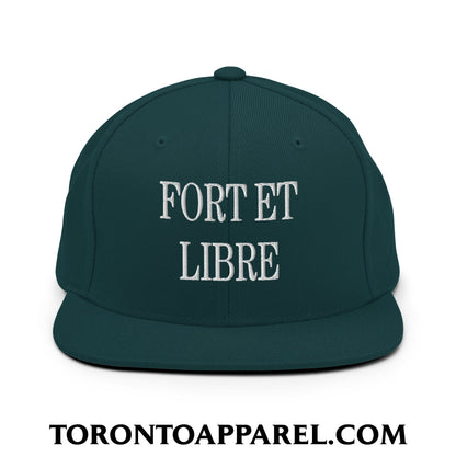Fort et Libre Canada Strong and Free Embroidered Flat Brim Bill Snapback Hat - Spruce - Toronto Apparel